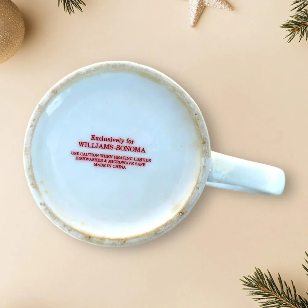 Williams Sonoma JOY Holiday Tree Red White Christmas Coffee Mug